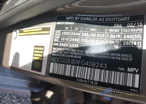 2015 Mercedes-Benz Glk 350 4Matic from USA, damaged, VIN WDCGG8JB0FG408243